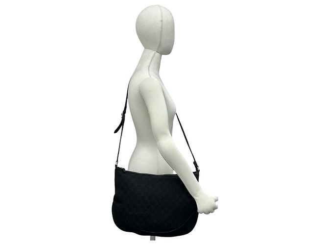 Borsa a tracolla Gucci in pelle e canvas con motivo GG Logo - vista 2