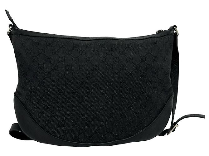 Borsa a tracolla Gucci in pelle e canvas con motivo GG Logo - vista 3