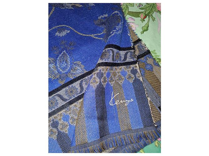 Kenzo Sciarpa in 75% lana e viscosa blu con motivo floreale - vista 2