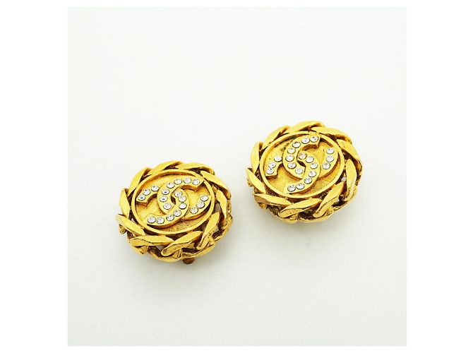 Chanel Gold Clip-Ohrringe mit Strasssteinen - Ansicht 2