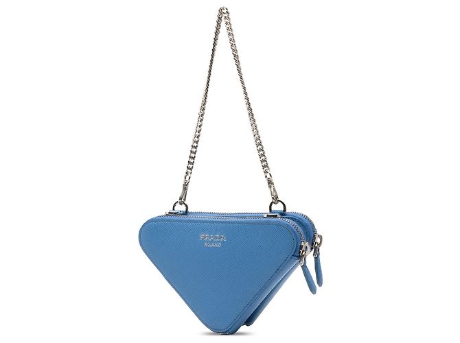 Prada Blue Mini Saffiano Lux Double Triangle Satchel - view 2