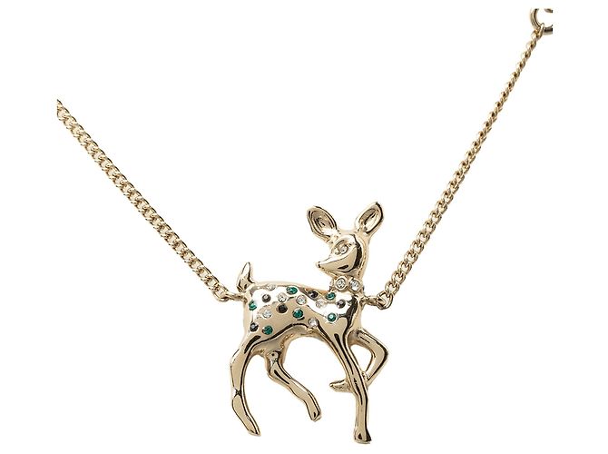 Collana Chanel Gold CC con pendente a cervo in perle sintetiche e strass placcato oro - vista 2