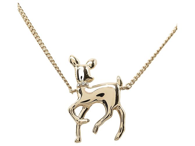 Collana Chanel Gold CC con pendente a cervo in perle sintetiche e strass placcato oro - vista 3