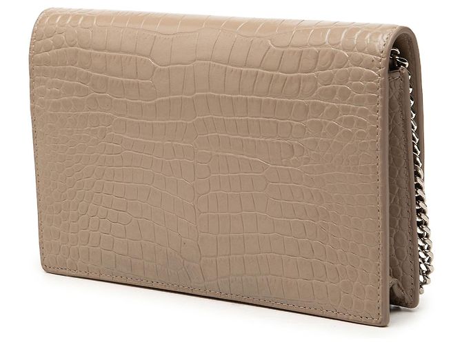 Autre Marque Saint Laurent Borsa a tracolla Kate Tassel in pelle goffrata croc marrone Small con monogramma - vista 2