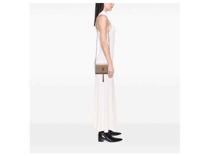 Autre Marque Saint Laurent Borsa a tracolla Kate Tassel in pelle goffrata croc marrone Small con monogramma - vista 6