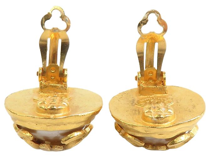 Orecchini a clip Chanel Gold CC placcati oro con perle finte - vista 3