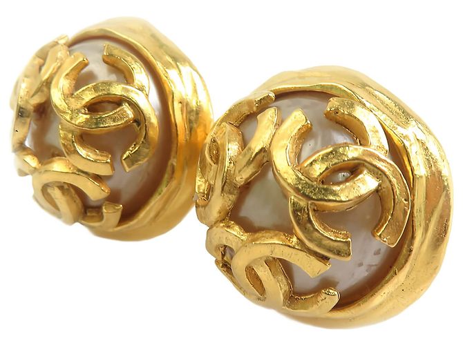 Orecchini a clip Chanel Gold CC placcati oro con perle finte - vista 5