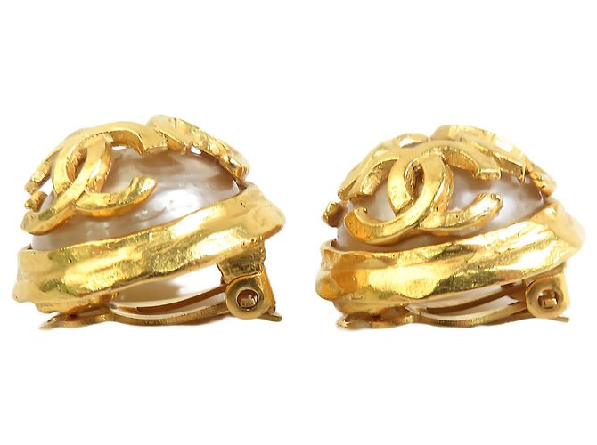 Orecchini a clip Chanel Gold CC placcati oro con perle finte - vista 6