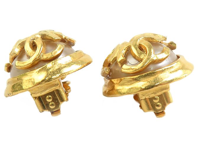 Orecchini a clip Chanel Gold CC placcati oro con perle finte - vista 7