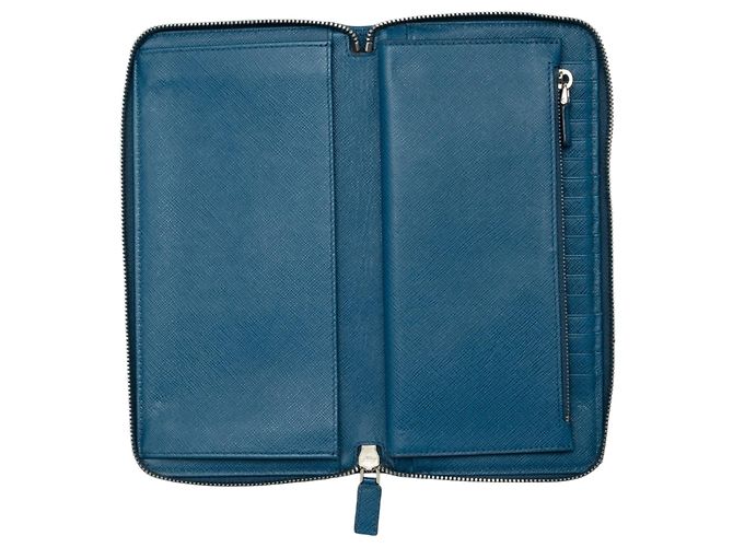 Portafoglio Portfolio Prada Blue Saffiano con zip - vista 4