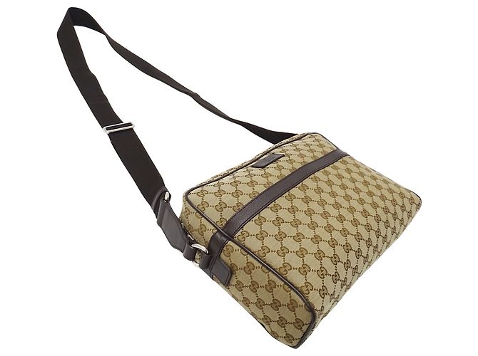 Borsa a tracolla Gucci in tela GG beige e marrone - vista 4
