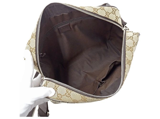 Borsa a tracolla Gucci in tela GG beige e marrone - vista 5