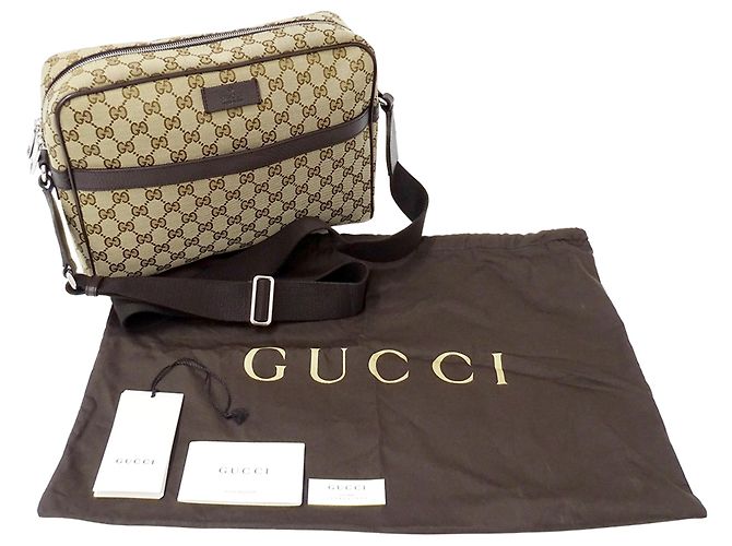 Borsa a tracolla Gucci in tela GG beige e marrone - vista 7