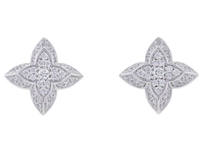 Pendientes de botón Louis Vuitton en oro blanco de 18K y diamantes - vista 2