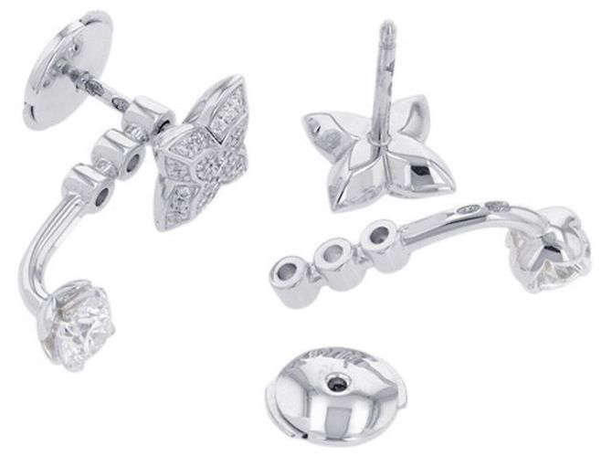 Pendientes de botón Louis Vuitton en oro blanco de 18K y diamantes - vista 4