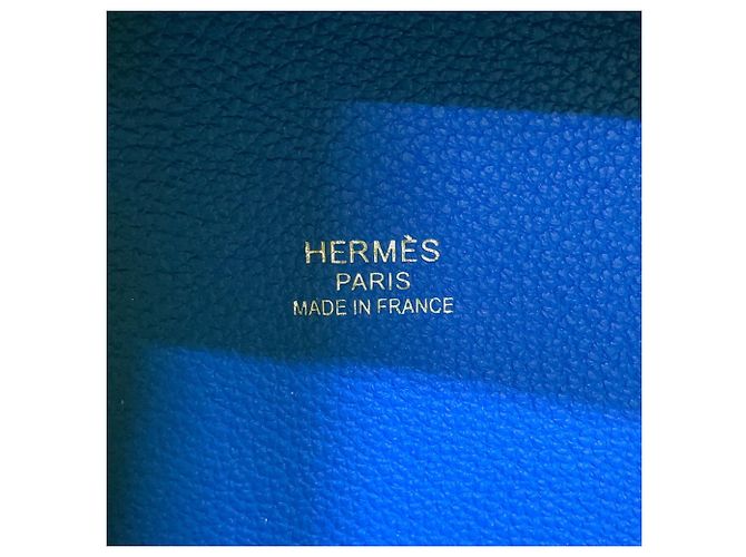 Bolsa tote Hermès Kara em couro azul e verde - vista 14