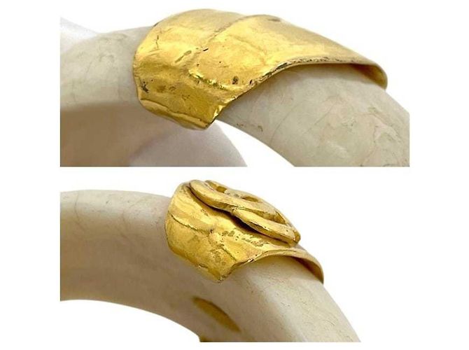 Bracelete Rígido Chanel Marfim e Dourado - vista 6