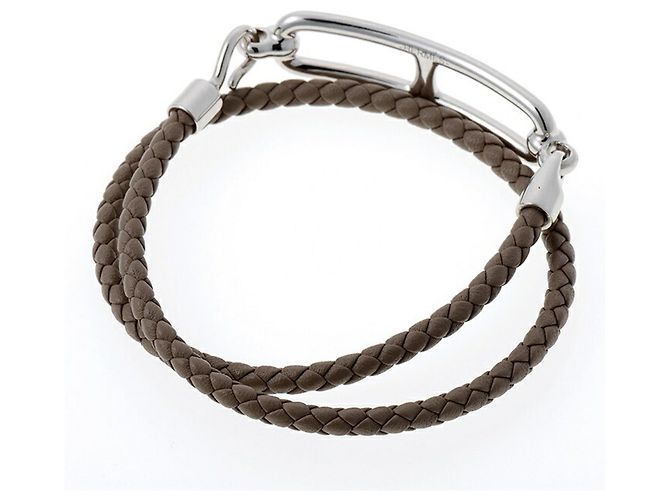 Hermès Pulseira de berloques Hermes em couro Swift Etoupe Gray - vista 2