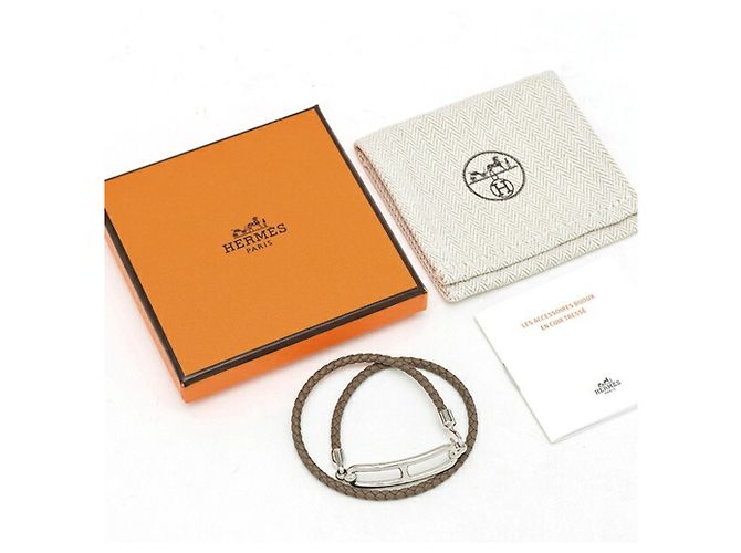 Hermès Pulseira de berloques Hermes em couro Swift Etoupe Gray - vista 6