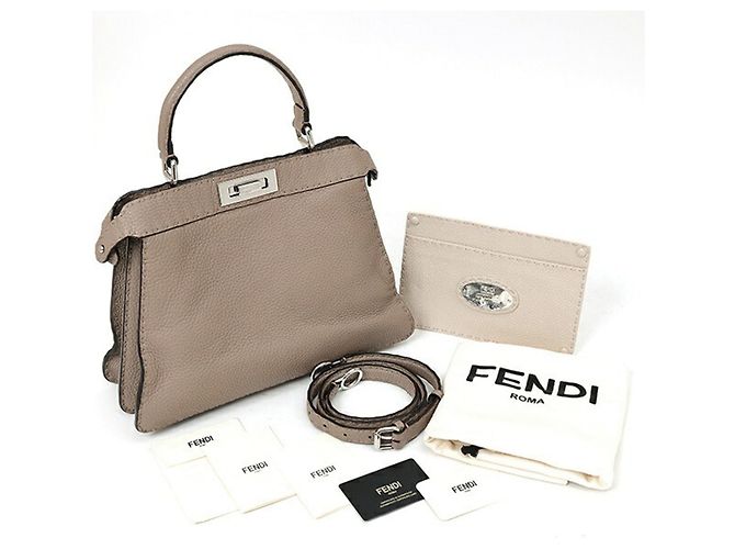 Fendi Peekaboo I See You Medium Handtasche aus grauem Leder - Ansicht 8
