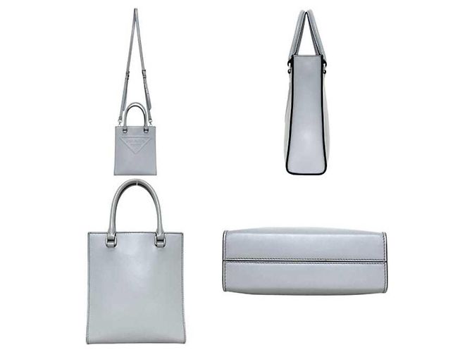 Prada Schultertasche aus grauem Leder - Ansicht 2
