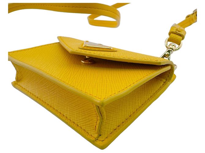 Cartera de cadena/hombro de piel Saffiano amarilla Prada - vista 4