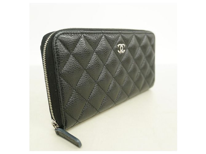 Portafoglio lungo Chanel in pelle di vitello martellata nera - vista 2