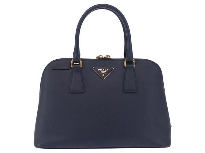 Sac à main PRADA cuir Safiano Navy Gold - vue 13