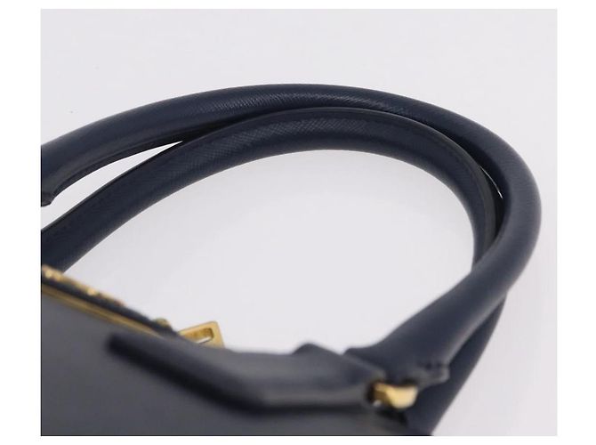 Sac à main PRADA cuir Safiano Navy Gold - vue 14