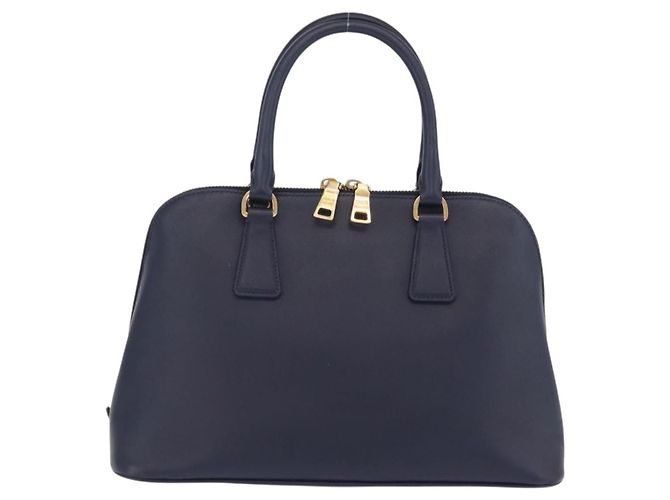 Sac à main PRADA cuir Safiano Navy Gold - vue 2