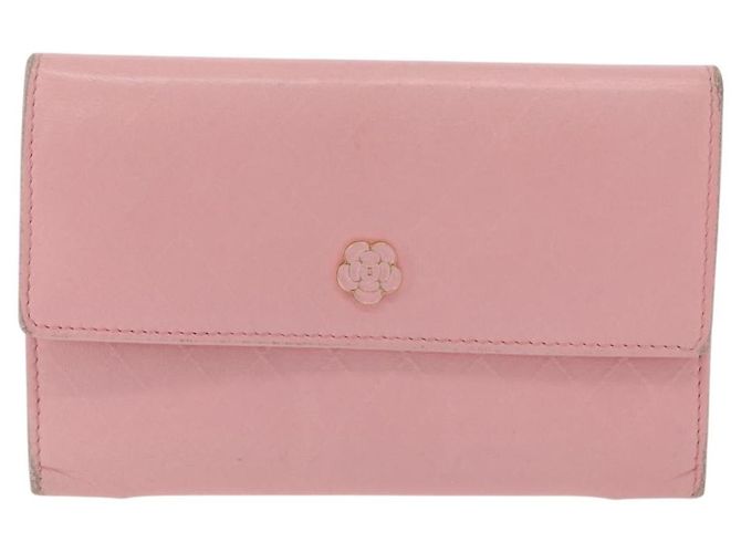Carteira CHANEL em couro rosa e ouro CC - vista 13