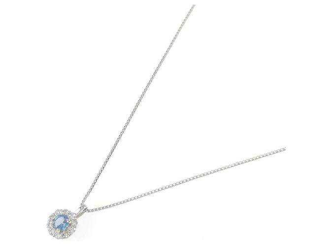 Autre Marque Platin-Halskette mit Aquamarin und Diamanten - Ansicht 2
