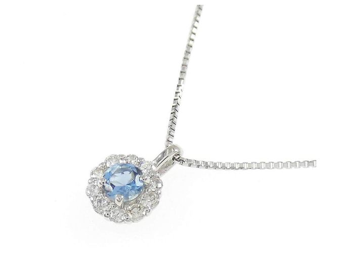 Autre Marque Platin-Halskette mit Aquamarin und Diamanten - Ansicht 3