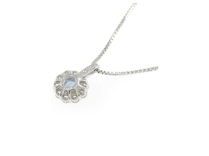 Autre Marque Platin-Halskette mit Aquamarin und Diamanten - Ansicht 4