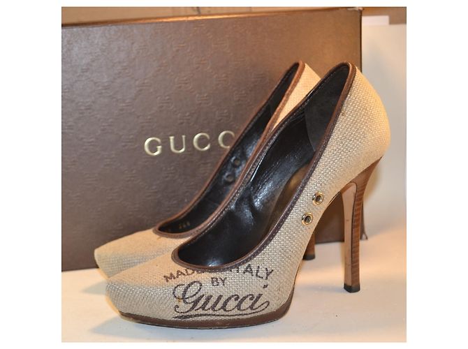 Gucci Décolleté in tela e pelle marrone - vista 2