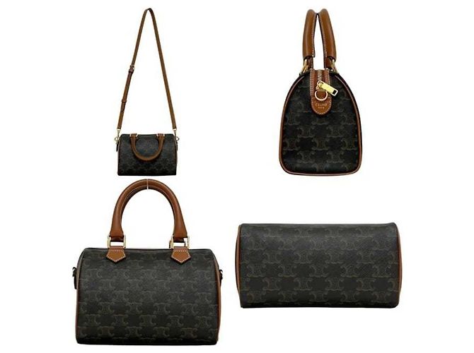 Borsa Boston Céline Marrone in Pelle e PVC - vista 2