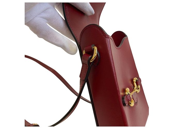 Borsa a tracolla Gucci Horsebit in pelle rossa - vista 10