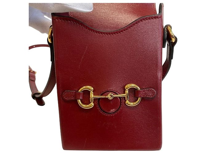 Borsa a tracolla Gucci Horsebit in pelle rossa - vista 8