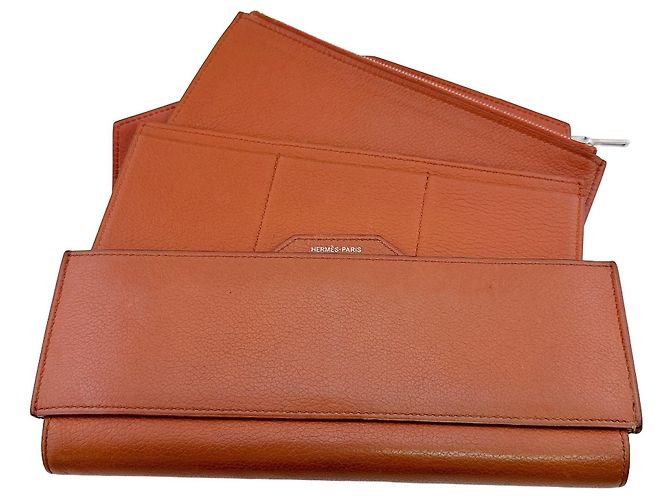 Hermès Carteira longa Hermes em couro castanho - vista 10