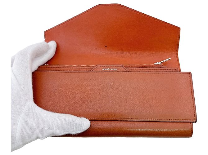 Hermès Carteira longa Hermes em couro castanho - vista 7