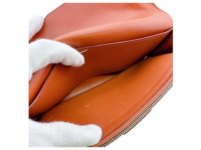Hermès Carteira longa Hermes em couro castanho - vista 8