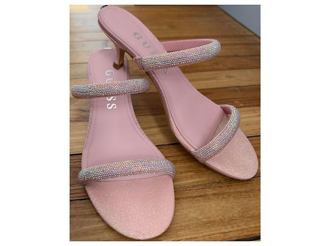 Guess Sandali con tacco rosa glitterati con strass - vista 4