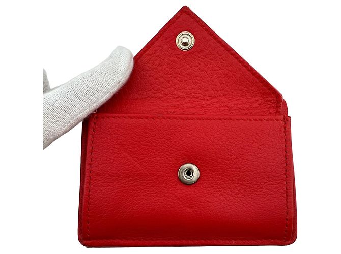Balenciaga Red Leather Tri-Fold Wallet - view 5