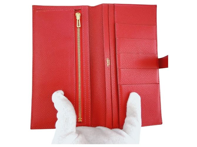 Hermès Portafoglio lungo Hermes Bearn in pelle Veau Epsom rosso - vista 6