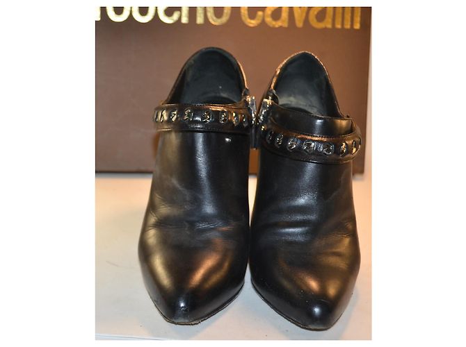 Roberto Cavalli Schwarze Lederstiefeletten Metallabsatz - Ansicht 2
