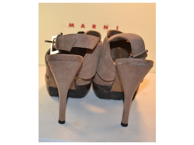Marni Brown Suede Platform Heel Sandals - view 4