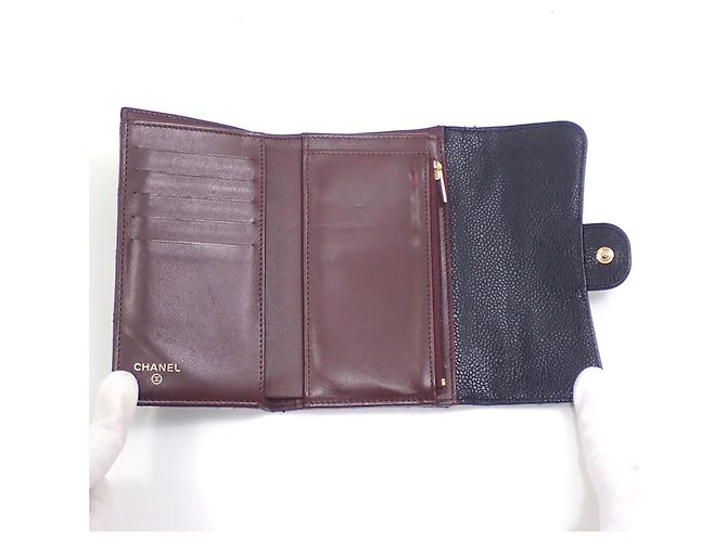 Timeless Portafoglio lungo tri-fold Chanel in pelle di vitello martellata nera - vista 7