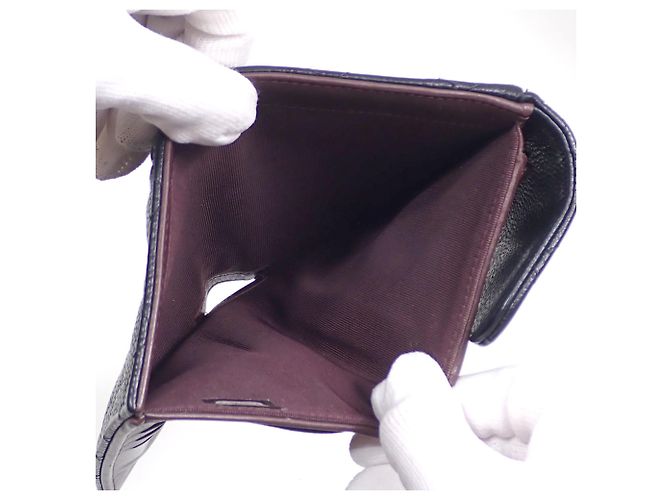 Timeless Portafoglio lungo tri-fold Chanel in pelle di vitello martellata nera - vista 8