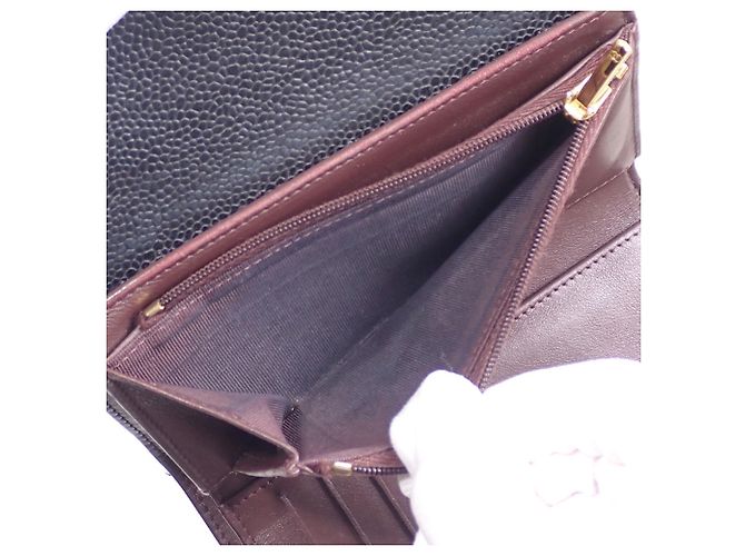 Timeless Portafoglio lungo tri-fold Chanel in pelle di vitello martellata nera - vista 9