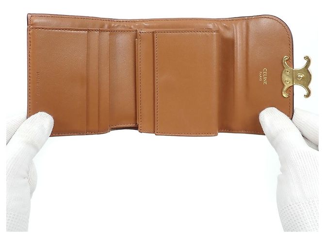 Céline Carteira Tri-fold Celine em lona castanha - vista 7